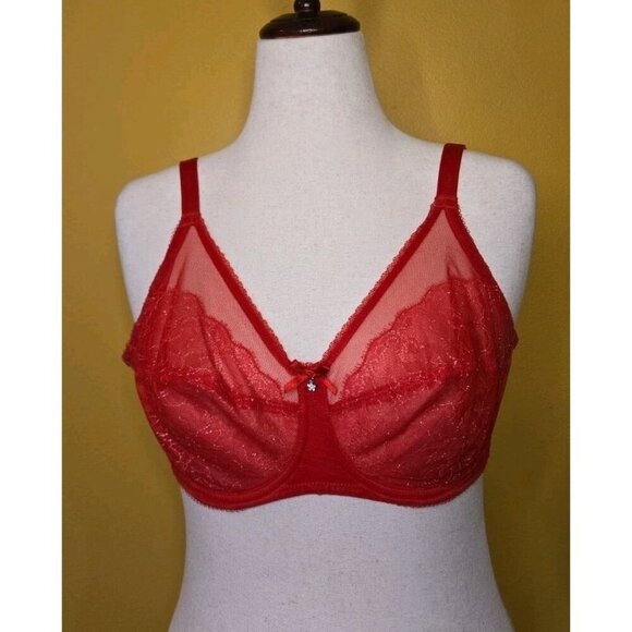 Wacoal Bra 36DD Red Gold Underwire Lace Medallion Bow EUC Underwire Supportive - Picture 1 of 9